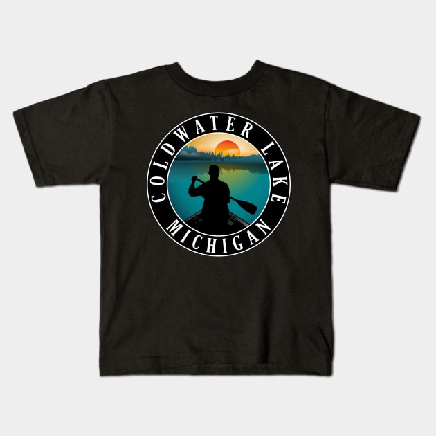 Coldwater Lake Canoeing Michigan Sunset Kids T-Shirt by BirdsEyeWorks